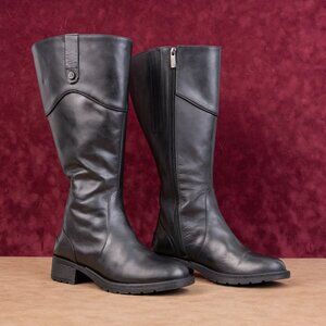 Ted&Muffy Women Black Leather Extra Wide Calf Riding Equestrian Boots 7US EUR38